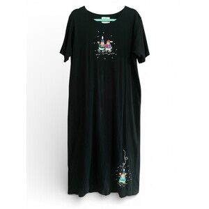 Quacker Factory Black Beaded Winter Christmas Maxi Dress Snowmen Teacher Holiday